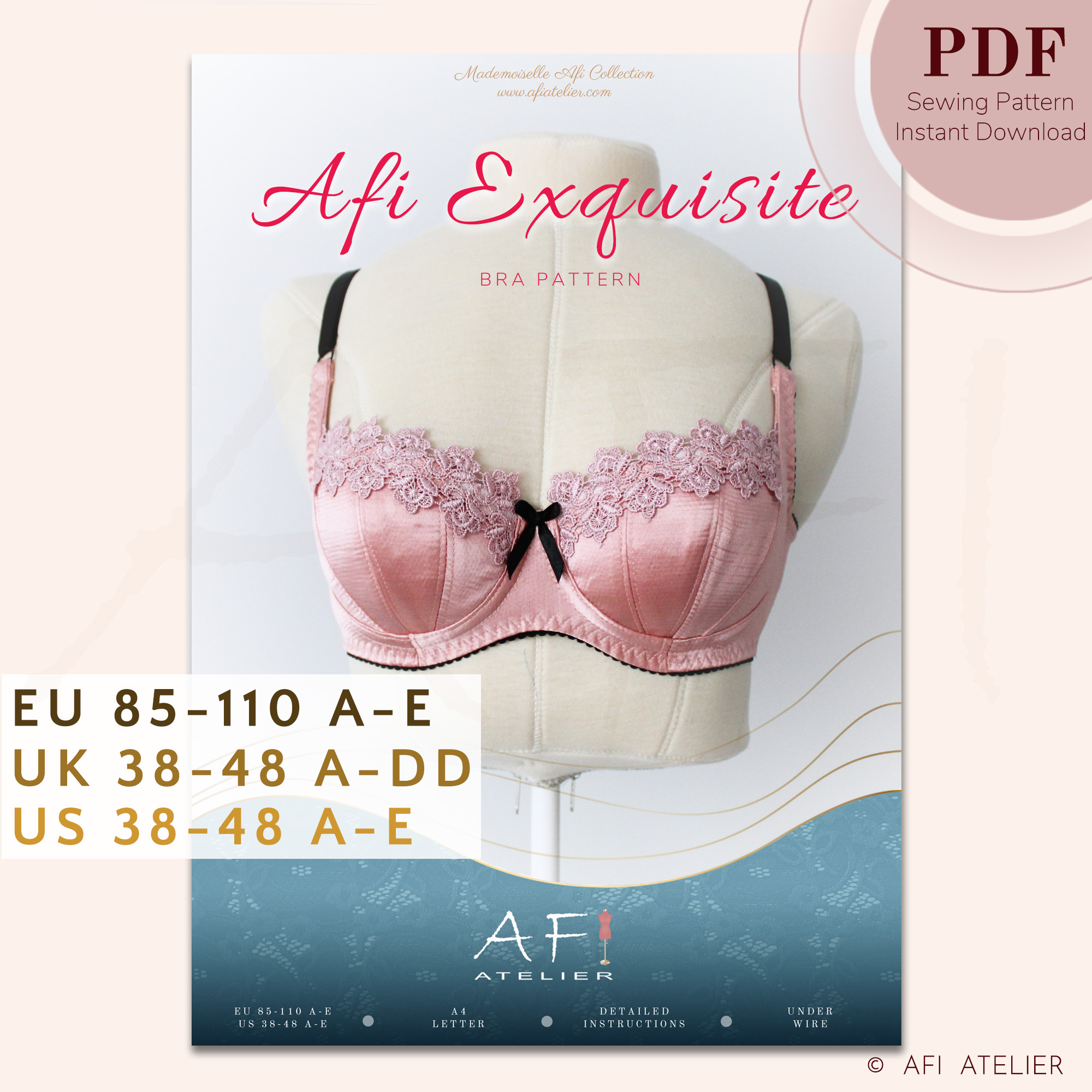 Instant Download PDF Lingerie Sewing Pattern for an Underwire