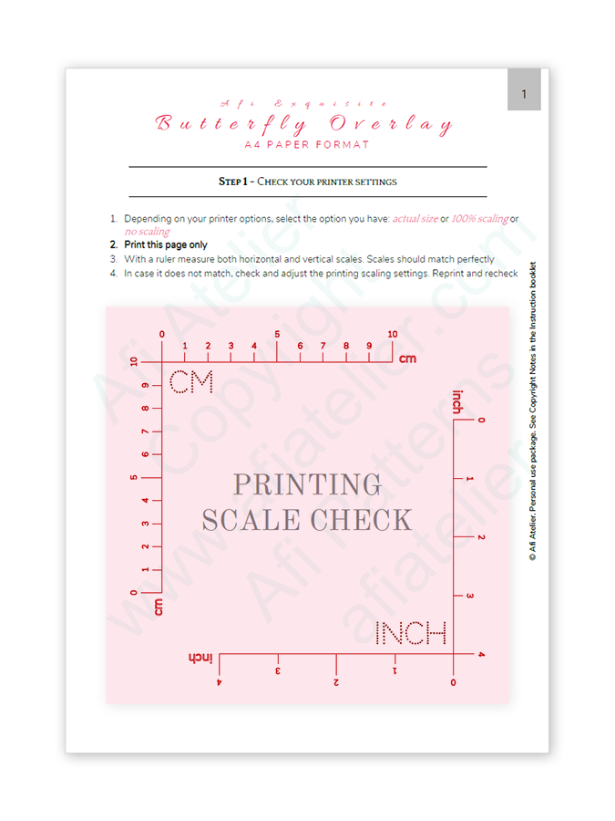 Sewing bra pattern printing scale box